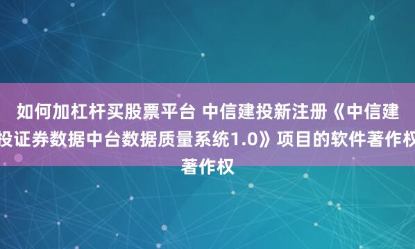 如何加杠杆买股票平台 中信建投新注册《中信建投证券数据中台数据质量系统1.0》项目的软件著作权